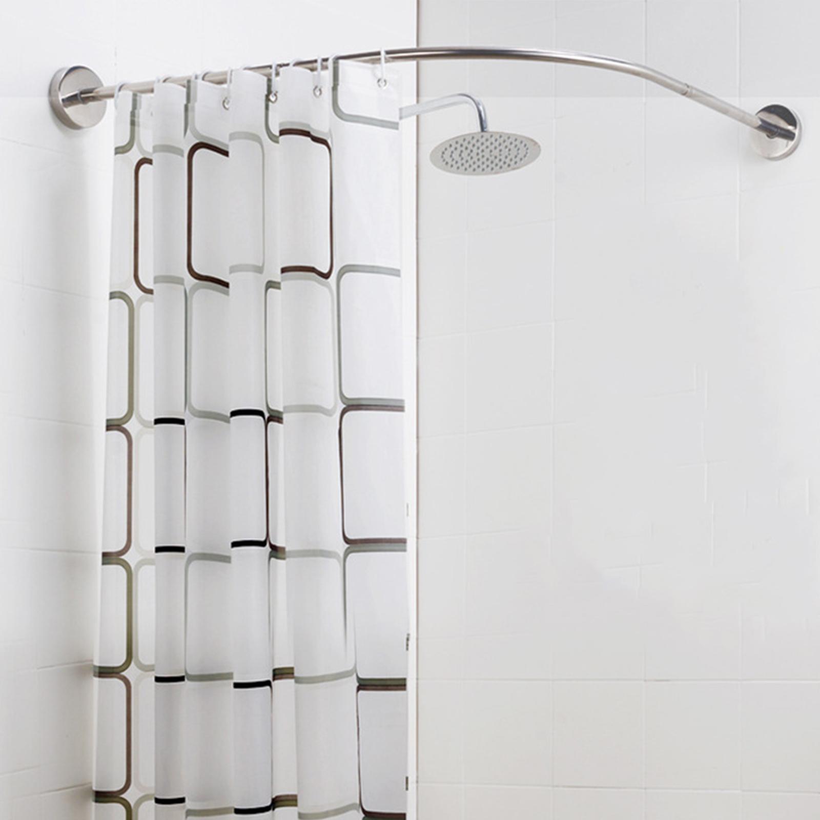 Expandable Curved Shower Rod Telescopic Clothing Rod Support Rod Stainless Steel Stretchable Shower Curtain Rod for Closet Bathroom Wardrobe 70cm-95cm